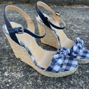 Michael Kors / MK / Gingham Bow Espadrille Wedge Sandals /Navy White / Size 8